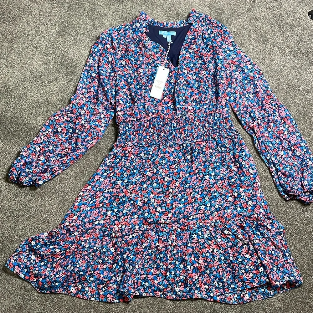 Draper James NWT Smocked Waist Shirtdress Spring Whispy Floral Summer Colorful - Picture 3 of 9